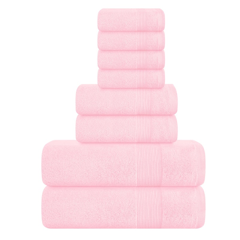 Belizzi Home 8 Piece Towel Set 100 Ring Spun Cotton 2 Bath Towels 27x54 2 Hand Towels 16x28 and 4 Washcloths 13x13  Ultra Soft Highly Absorbent Machine Washable Hotel Spa Quality  Pink