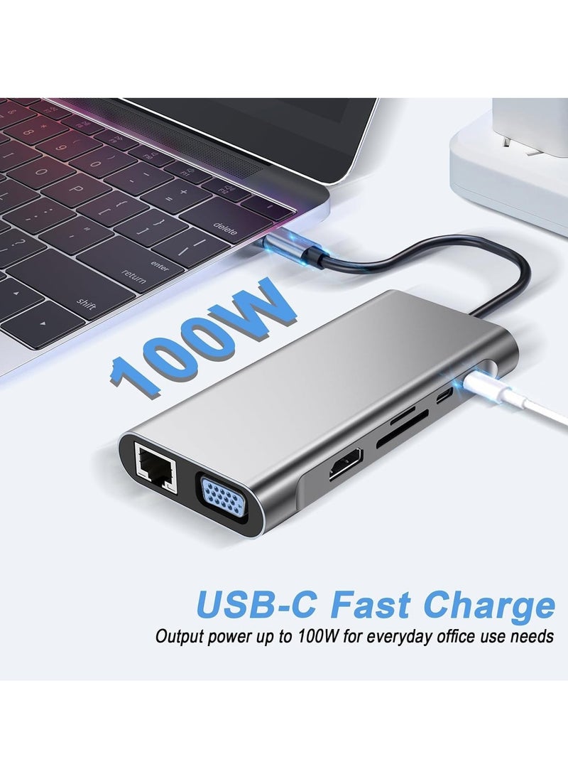 ELTRAZONE 12-in-1 USB C Hub Docking Station with 4K HDMI, VGA, USB 3.0, Ethernet, SD/TF Card Reader, and More – Perfect for MacBook Pro, MacBook Air & Type-C Devices – Expand Your Workstation - Image 5