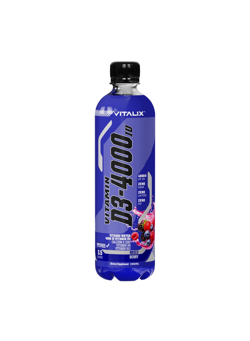 فيتاليكس فيتامين D3-4000 ماء فيتامين، نكهة المكس بيري خالٍ من السكر، مع الكالسيوم والزنك، 500 مل، عبوة من 12 قارورة - Image 3