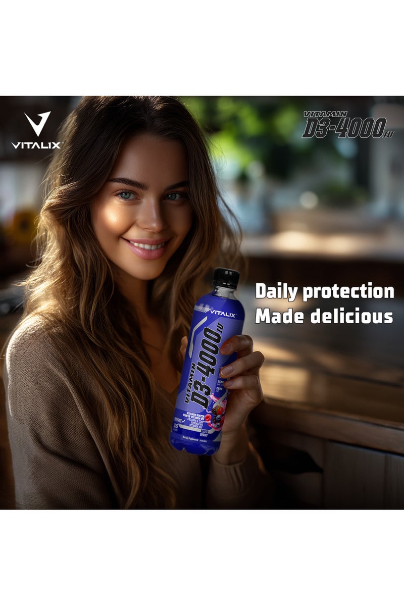 فيتاليكس فيتامين D3-4000 ماء فيتامين، نكهة المكس بيري خالٍ من السكر، مع الكالسيوم والزنك، 500 مل، عبوة من 12 قارورة - Image 4