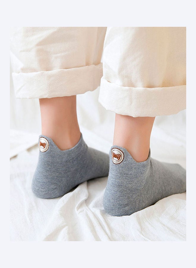 Ankle Socks With Cute Bear Embroidery Khaki - Image 5