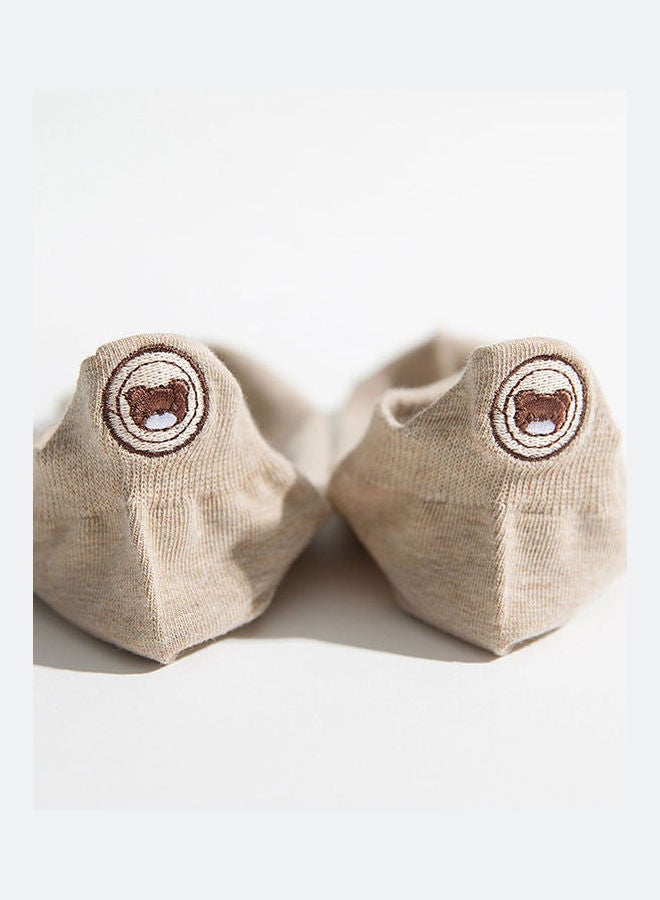 Ankle Socks With Cute Bear Embroidery Khaki - Image 1