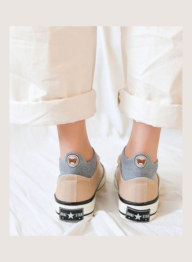 Ankle Socks With Cute Bear Embroidery Khaki - Image 3