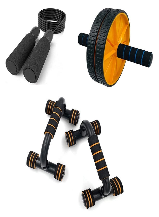 LIVOX Push Up Bars Stands with Skipping Rope for Men and Women Double Wheel Abs Roller Exercise Equipment Combo Set for Home Gym Workout - Image 1