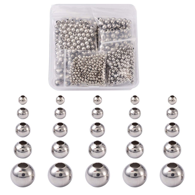 1000pcs 304 Stainless Steel Round Beads Metal Smooth Rondelle Loose Spacer Ball Beads 3mm 4mm 5mm 6mm 8mm for DIY Jewelry Crafts Making Hole13mm