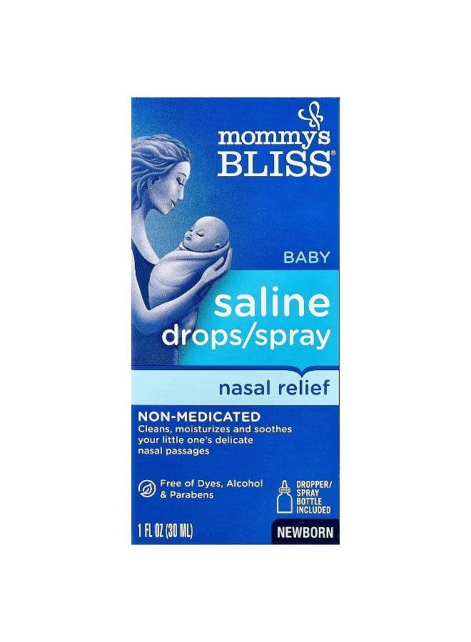 Mommy's Bliss Baby Saline Nasal Drops/Spray for Newborns, 1 Fl Oz