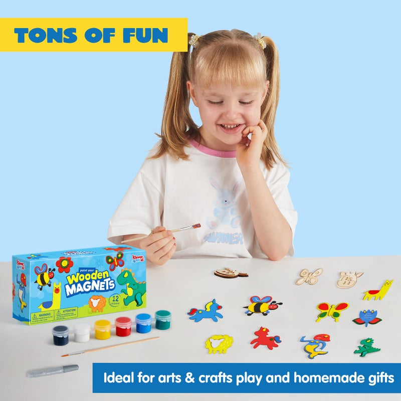 JOYIN 12 Wooden Magnet Creativity Arts & Crafts Painting Kit for Kids, Decorate Your Own Painting Gift for Easter Basket Stuffers, Birthday Parties and Family Crafts, Party Favors for Boys Girls - Image 4