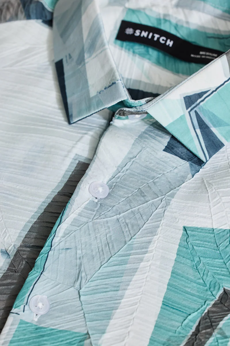 سنيتش Turquoise Abstract Long Sleeve Slim Fit Casual Shirt
