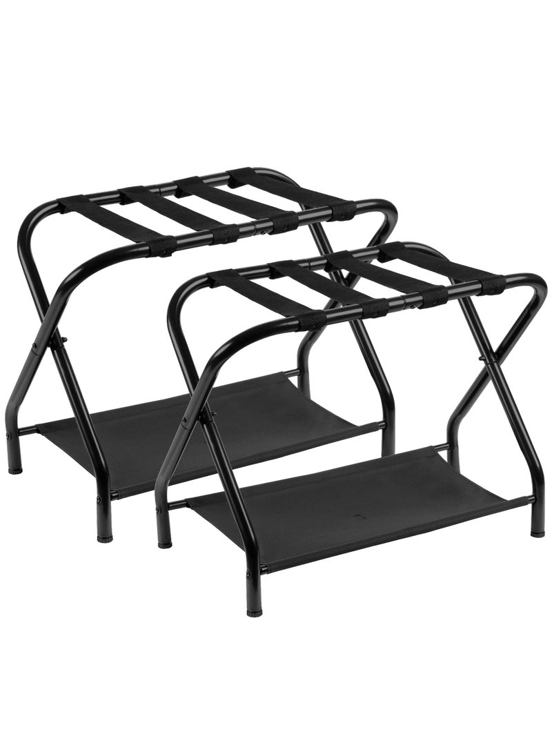 Heybly Heybly Luggage RackPack of 2Steel Folding Suitcase Stand with Storage Shelf for Bedroom Hotel Foldable Steel Frame Guest Room Bedroom Hotel 262 L x 144 W x 205 H BlackHLR004B2 