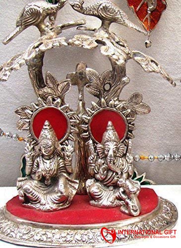 INTERNATIONAL GIFT® Silver Plated Laxmi Ganesh Tree God Idol Statue Oxidized Finish with Beautiful Velvet Box Packing and with Carry Bag (20H x 16W x 14L Centimeters) - Image 5