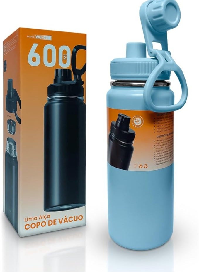 Stainless Steel Water Bottle, 600ml Double Walled Insulated Water Bottle Leak proof Wide Mouth Straw Lid, Sports Water Bottle For Indoor and Outdoor Activities 