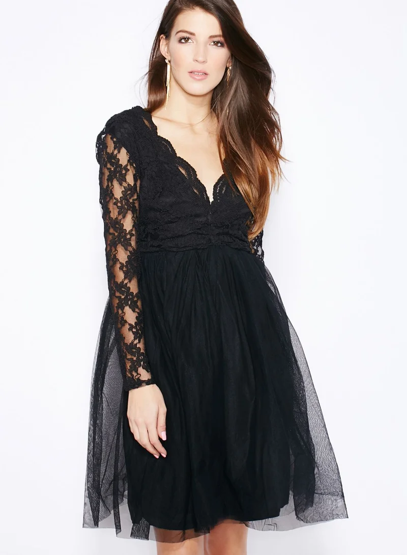John Zack Deep V-Neck Lace Dress