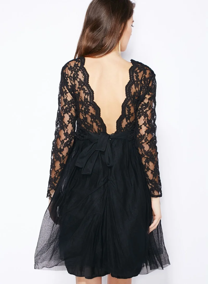 John Zack Deep V-Neck Lace Dress