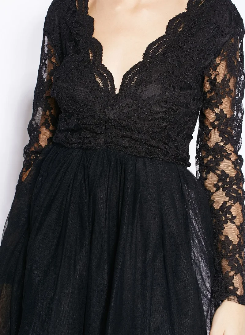 John Zack Deep V-Neck Lace Dress
