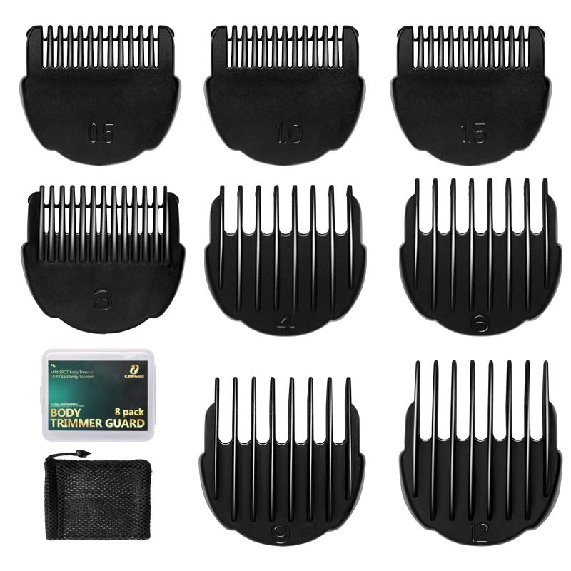 CR8GR8 Hair Clipper Guards Guides 8pcs 0.02inch to 0.5Inch(0.5mm-12mm) Fits For Manspot Body Trimmer,Meridian Ball Trimmer Clipper Guard,8 Pack Black - Image 1