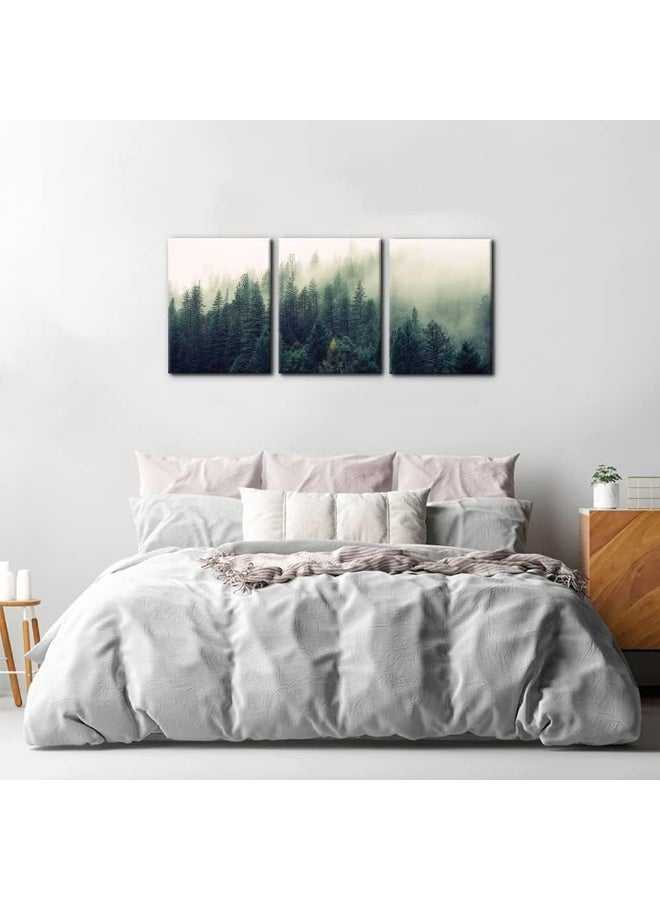Pacimo Canvas Print Wall Art Set Aerial View of Pine Trees in Mist Nature Wilderness Photography Realism Rustic Scenic Modern Artwork Decor Stretch and Framed Ready to Hang - 12"x16"x3 Panels - Image 3