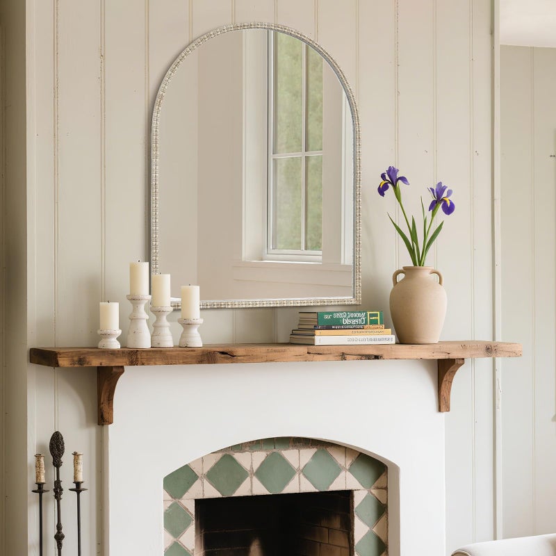 WallBeyond White&Gold Vintage Mirror for Vanity 28x36 Inch, Gold Antique Mirror with Ornate Frame, Arched Vintage for Bathroom, Living Room, Fireplace, Entryway - Image 2