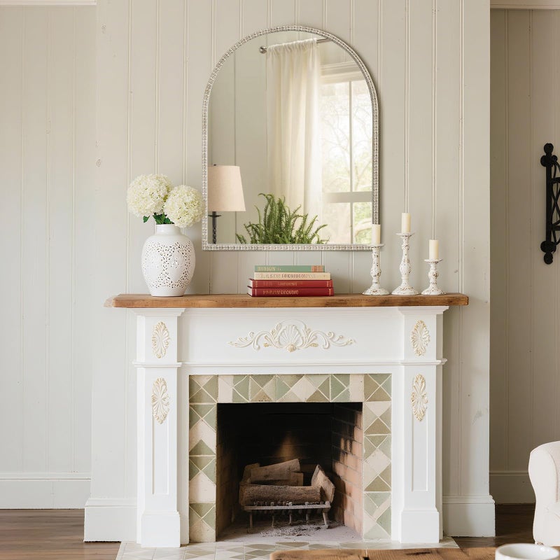 WallBeyond White&Gold Vintage Mirror for Vanity 28x36 Inch, Gold Antique Mirror with Ornate Frame, Arched Vintage for Bathroom, Living Room, Fireplace, Entryway - Image 3