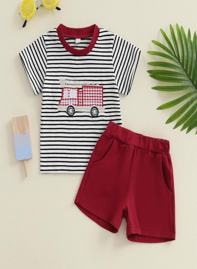 Socutebabe Infant Baby Boy Summer Outfit Fire Truck T Shirt Top Shorts Fire Engine Toddler Outfit Cute Summer Clothes (Fire Truck-Red, 12-18 Months) - Image 4