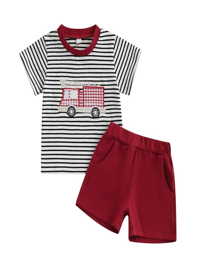 Socutebabe Infant Baby Boy Summer Outfit Fire Truck T Shirt Top Shorts Fire Engine Toddler Outfit Cute Summer Clothes (Fire Truck-Red, 12-18 Months) - Image 1