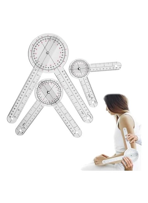 3 Pcs 360° Goniometer Set,Goniometer Transparent,Motion Measurement Angle Ruler, Transparent Orthopedic angle measuring tool for Body Measuring