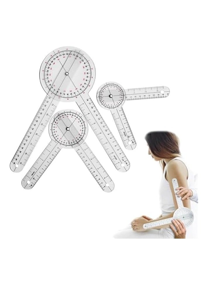PROMASS 3 Pcs 360° Goniometer Set,Goniometer Transparent,Motion Measurement Angle Ruler, Transparent Orthopedic angle measuring tool for Body Measuring  - Image 1