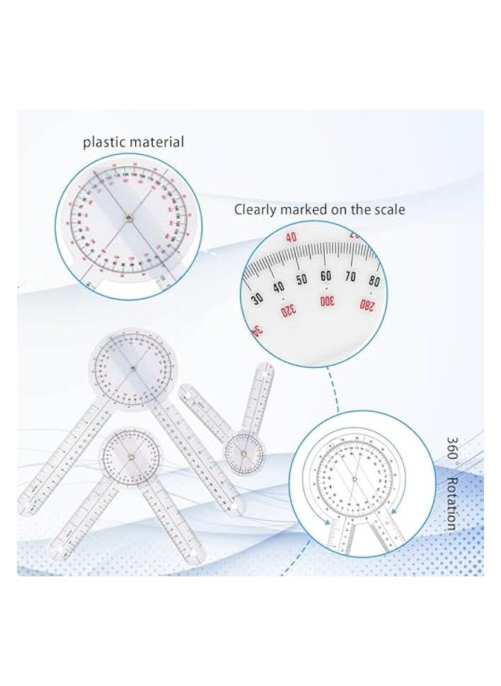 PROMASS 3 Pcs 360° Goniometer Set,Goniometer Transparent,Motion Measurement Angle Ruler, Transparent Orthopedic angle measuring tool for Body Measuring  - Image 2