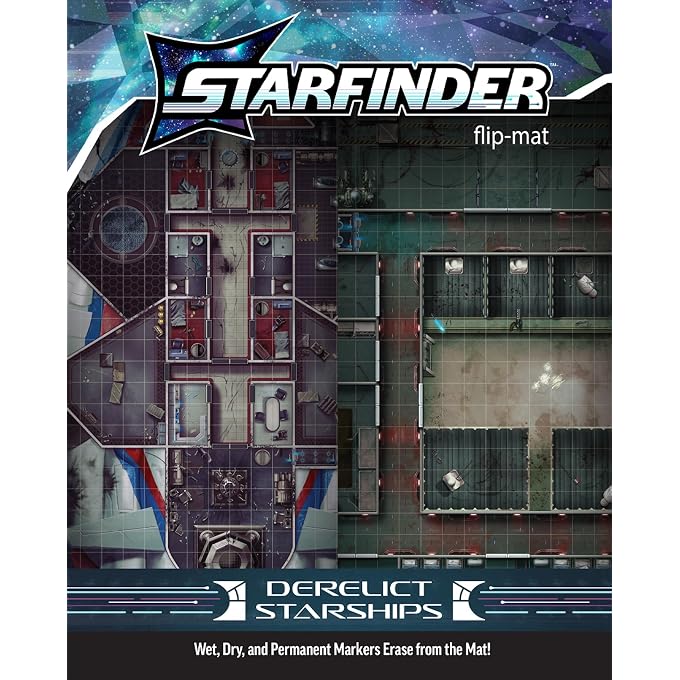 Starfinder Flip-Mat: Derelict Starships, 24x30 | Dual-Sided Battle Mat, Two Derelict Vessel Environments