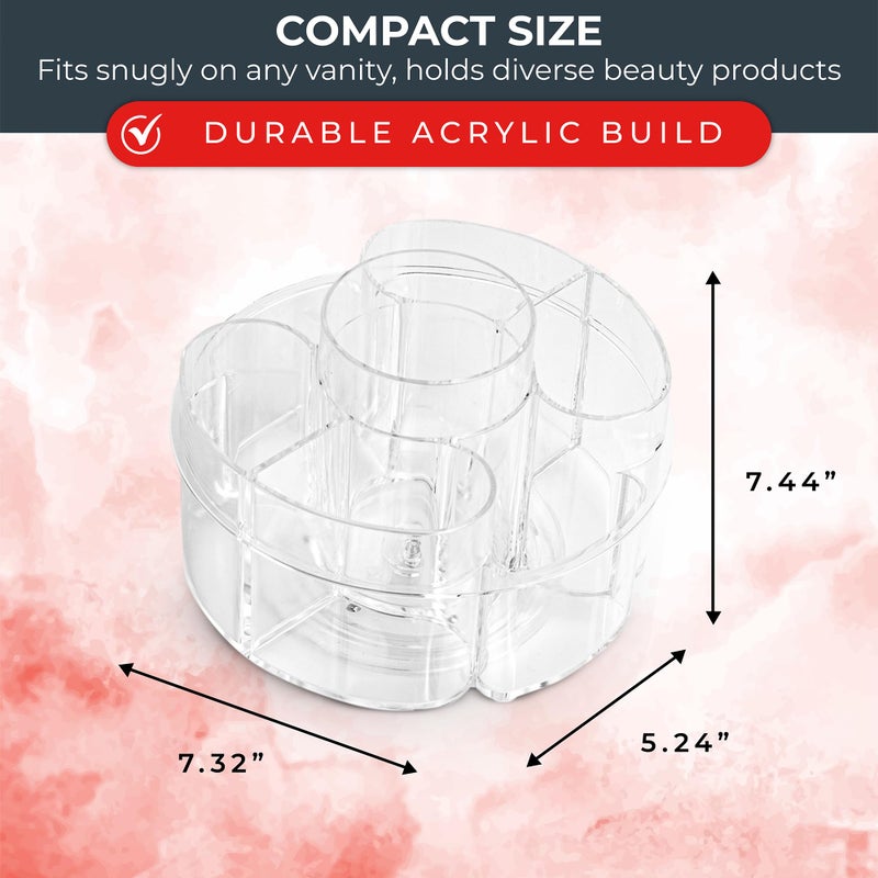 Masirs Small 360 Rotating Makeup Organizer - Mini Yet Spacious Cosmetic Storage Solution with Multiple Compartments - The Perfect Spinning Make-Up Caddy for Vanity or Bathroom Counter (Round - Clear) - Image 3