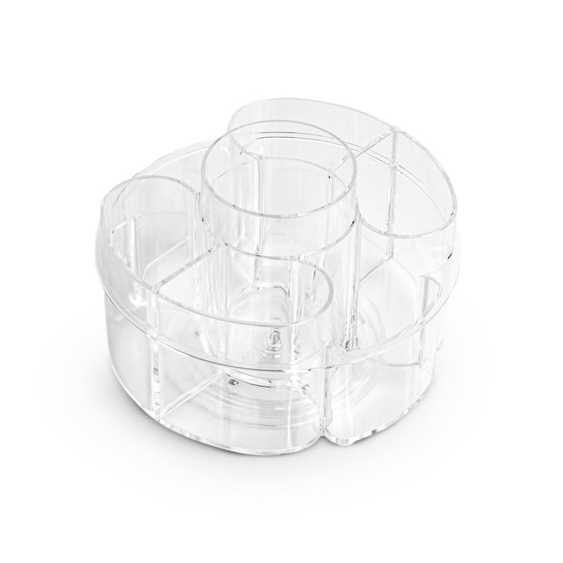 Masirs Small 360 Rotating Makeup Organizer - Mini Yet Spacious Cosmetic Storage Solution with Multiple Compartments - The Perfect Spinning Make-Up Caddy for Vanity or Bathroom Counter (Round - Clear) - Image 1
