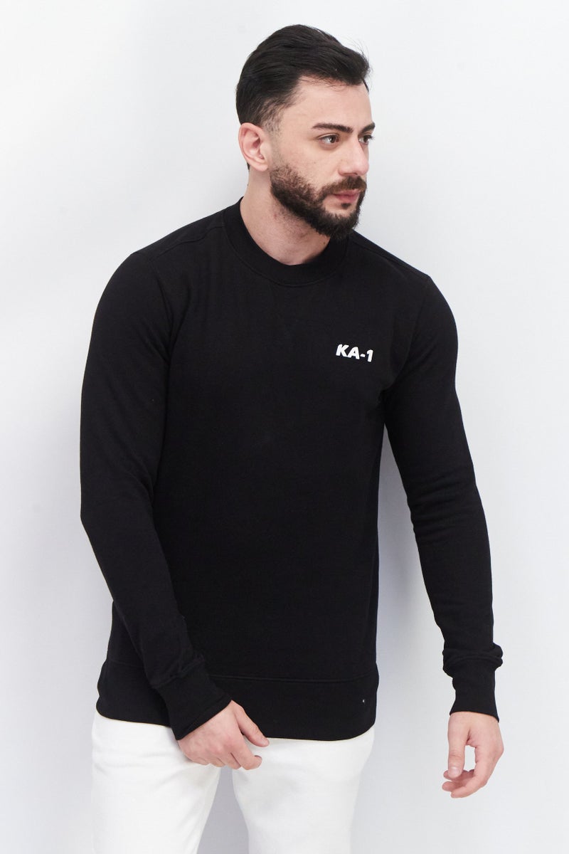 KA-1 Men Crew Neck Brand Logo Long Sleeve Sweatshirts, Black - Image 1