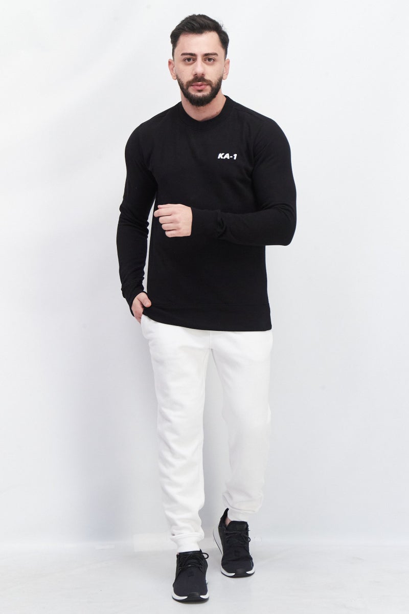 KA-1 Men Crew Neck Brand Logo Long Sleeve Sweatshirts, Black - Image 2