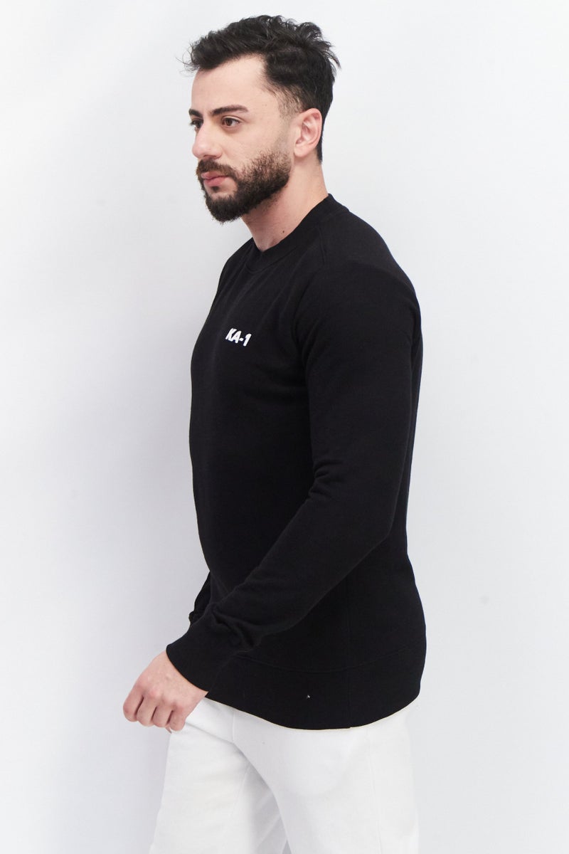 KA-1 Men Crew Neck Brand Logo Long Sleeve Sweatshirts, Black - Image 4