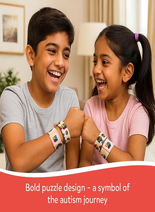 abley's Autism Awareness Fabric Bracelet, Multicoloured, Sensory Support Wristband (Puzzle Band with Heart Patch) - Image 3
