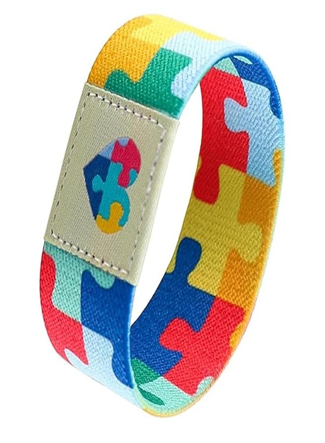 abley's Autism Awareness Fabric Bracelet, Multicoloured, Sensory Support Wristband (Puzzle Band with Heart Patch) - Image 1