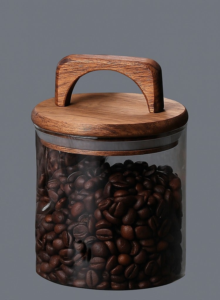 Homesmiths Homesmiths Borosilicate Glass Food Storage Jar with Acacia Wood Airtight Lid & Handle, 800ml, 12cm - Durable, Stylish Kitchen Storage Solution - Image 1