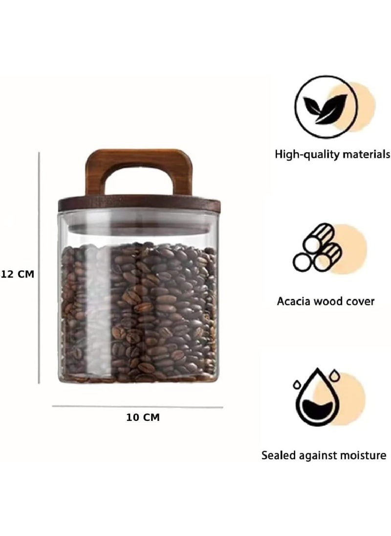 Homesmiths Homesmiths Borosilicate Glass Food Storage Jar with Acacia Wood Airtight Lid & Handle, 800ml, 12cm - Durable, Stylish Kitchen Storage Solution - Image 3