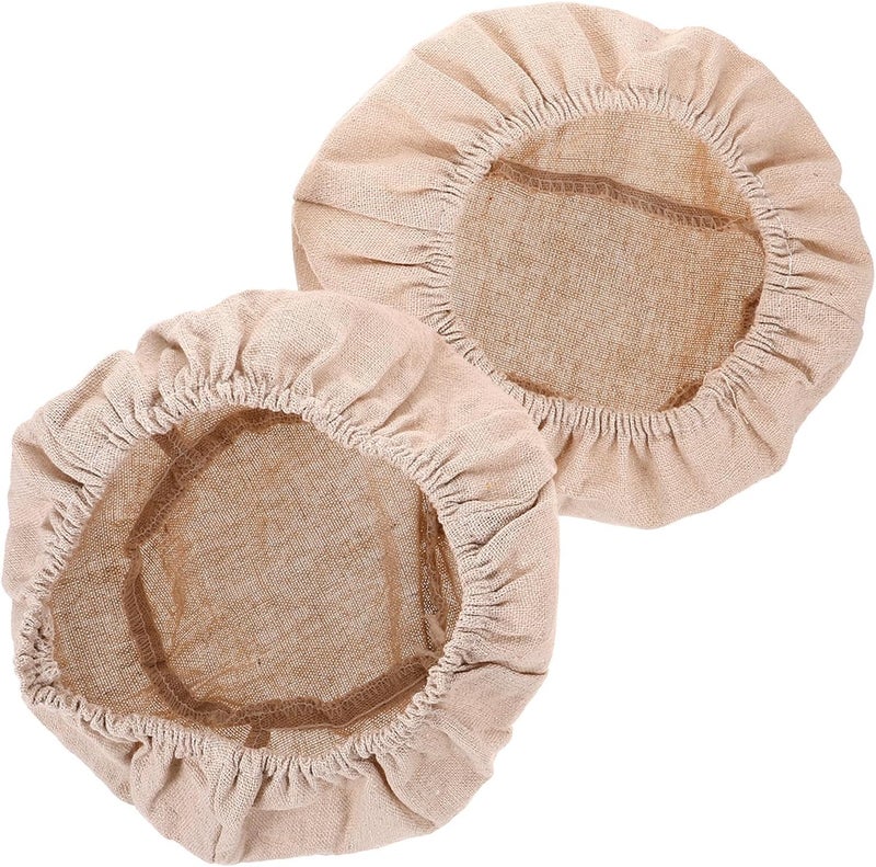 2pcs Bread Proofing Basket Cloth Cover Set, Beige Cotton Linen Dough Baking Liner for Sourdough and Artisan Bread, 20x8cm round + 21x15x8cm Oval Proofing Basket Liners for Home - Image 1