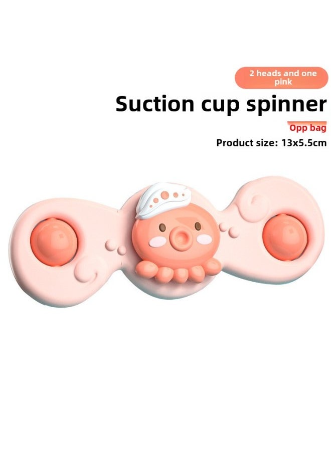 Generic - Baby Suction Cup Bath Toy Cartoon Finger Spinning Top Toothpaste Bath Toy Baby Shower Gift Idea Non-toxic Eco-friendly-Color:Ocean 2 Head-pink 32g - Image 1