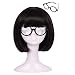 ColorGround Kids Size Short Straight Black Natural Cosplay Wig with Glasses frame - Image 2