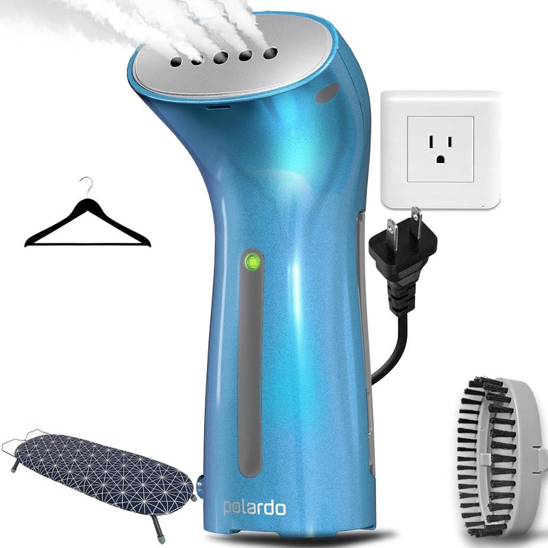 Polardo Portable Travel Garment Steamer for Clothes, Metal Steam Head, 25s Heat Up, Pump System, Mini Size, Handheld Steamer for Any Fabrics, No Water Spitting, 120V - Image 1