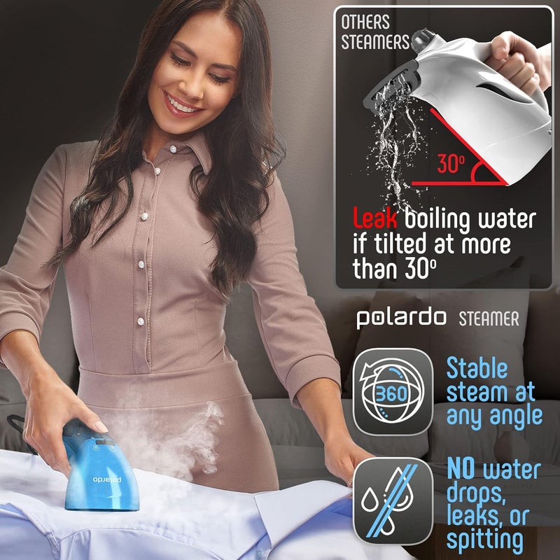 Polardo Portable Travel Garment Steamer for Clothes, Metal Steam Head, 25s Heat Up, Pump System, Mini Size, Handheld Steamer for Any Fabrics, No Water Spitting, 120V - Image 5