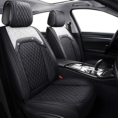 Aierxuan Sparkle Bling Diamond Women Car Seat Covers Waterproof Leather Universal Fit Mazda CX3 CX5 Toyota Highlander Jeep Hyundai Elantra Sonata Accent with Split Bench Full Set Black - Image 1
