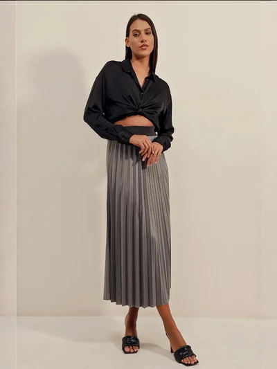 BIG DART BDART Faux Leather Pleated Midi Skirt