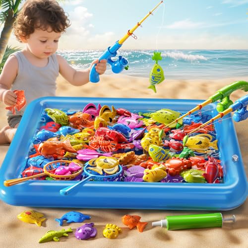 PEADUCK Magnetic Fishing Game Pool Toys Set for Kids 35 Water Table Bathtub Toys with Inflatable Pool Pole Rod Net Plastic Floating Fish Outdoor Toys for Kids Boys Girls Age 3 4 5 6 7 8 Year Old - Image 5