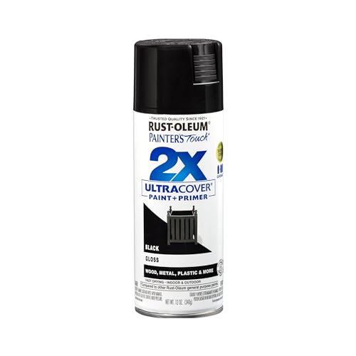 Rust-Oleum 334026 Painter's Touch 2X Ultra Cover Spray Paint, 12 oz, Gloss Black - Image 1