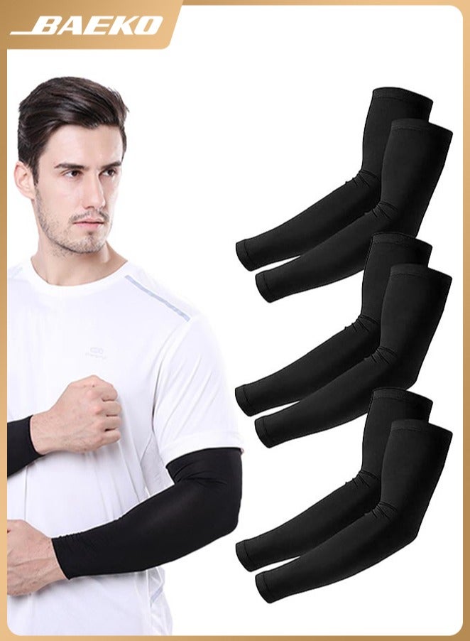 BAEKO 3 Pair Arm Sleeves for Men and Women - Tattoo Cover Up - Cooling Sports Sleeve for Basketball Golf Football - Image 1