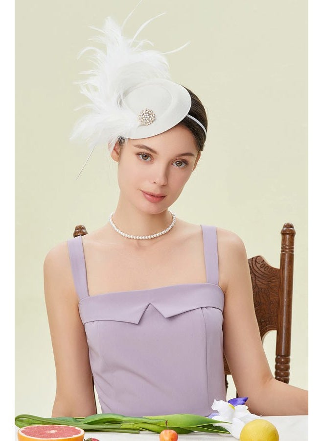 BABEYOND Tea Party Fascinator Hat for Women Kentucky Fascinators Derby Hat Pillbox Hat Hair Clip, White, One size - Image 5