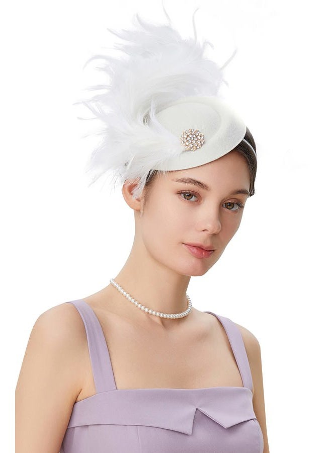 BABEYOND Tea Party Fascinator Hat for Women Kentucky Fascinators Derby Hat Pillbox Hat Hair Clip, White, One size - Image 1