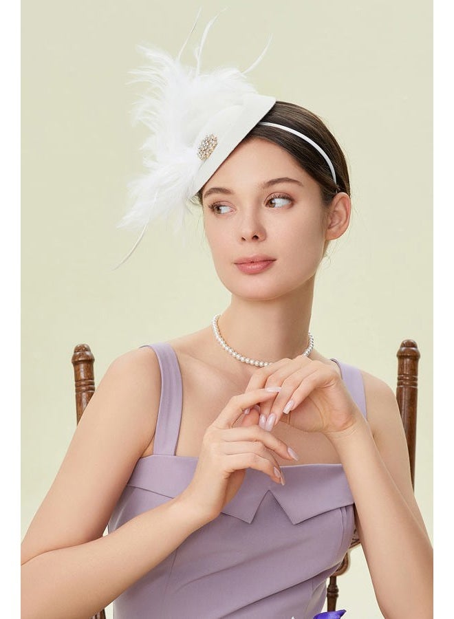 BABEYOND Tea Party Fascinator Hat for Women Kentucky Fascinators Derby Hat Pillbox Hat Hair Clip, White, One size - Image 4